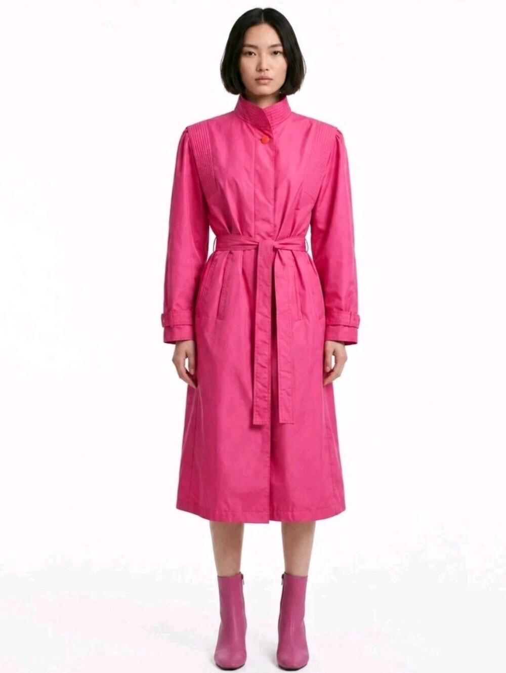 Vintage 80s Pink Trench Coat Size 14 Barbiecore Statement Feminine Maximalist